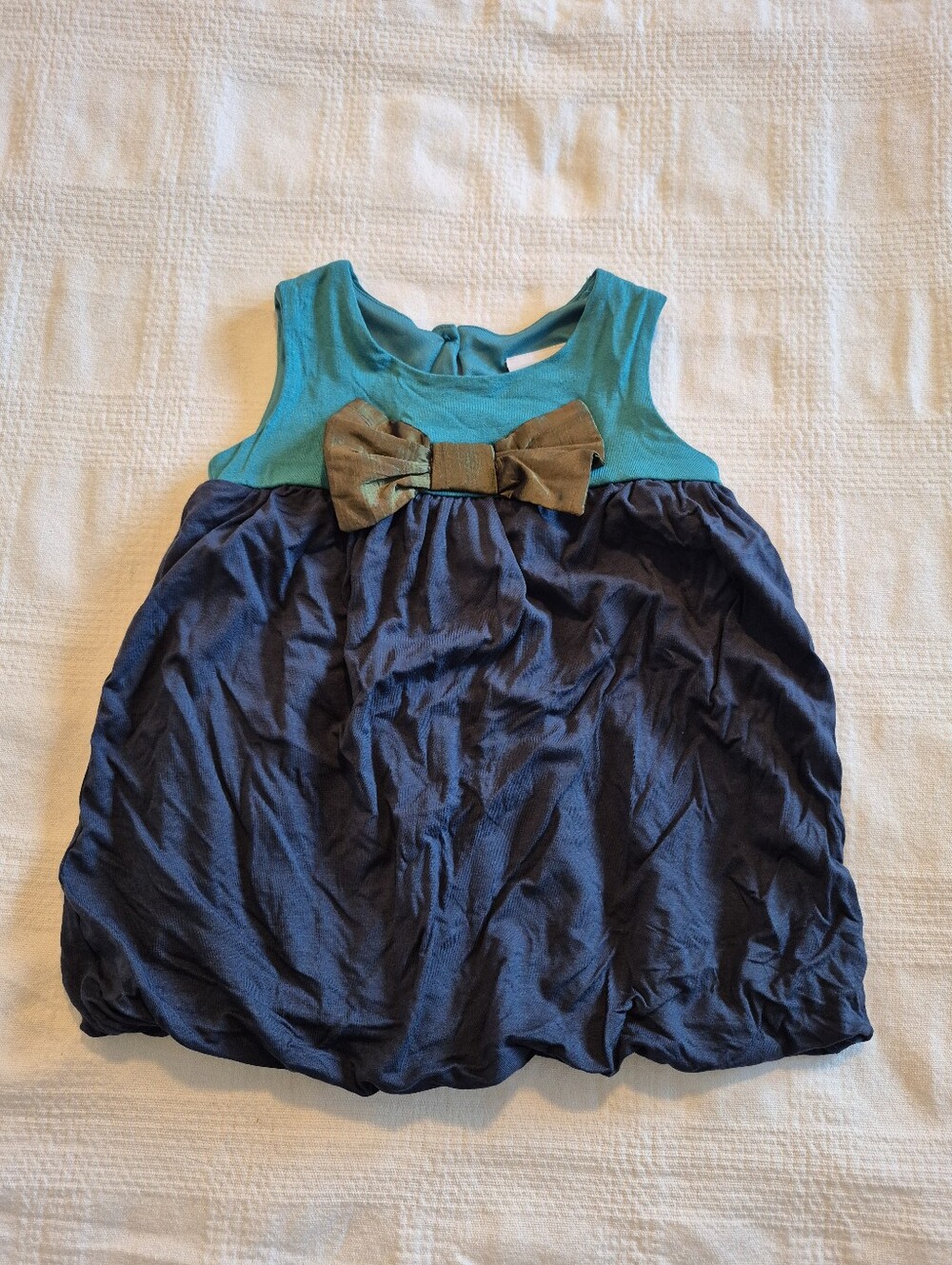 Next girls 9-12 months lined dress, cap sleeveless 1 back button teal navy VGUC